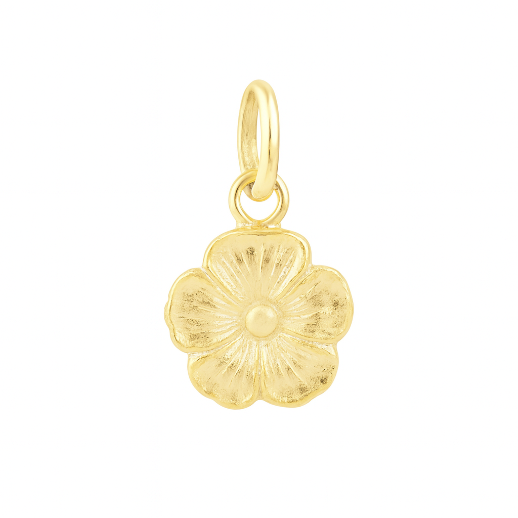 Gold hibiscus flower charm with delicate polished petals